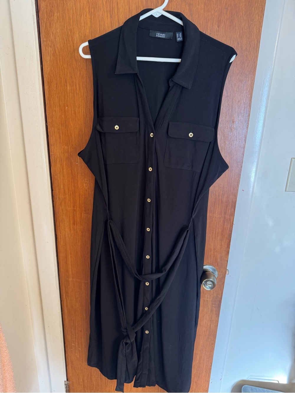 Dennis Basso Black Italia Knit Camp Long Sleeveless Utility Dress Size 2X in EUC